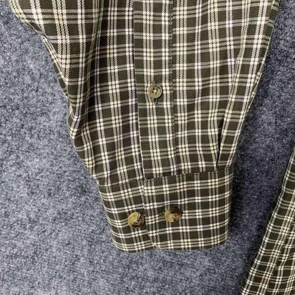 LL Bean Button Down Shirt Men L Green Ivory Check Plaid Long Sleeve No Wrinkle - Picture 4 of 13